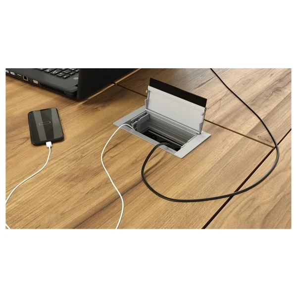 Metalline Push-Line Bas-Aç Masaüstü Priz Kutusu USB - Natürel Eloksal - Görsel 2