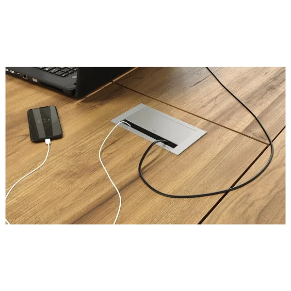 Metalline Push-Line Bas-Aç Masaüstü Priz Kutusu USB - Natürel Eloksal - Görsel 3