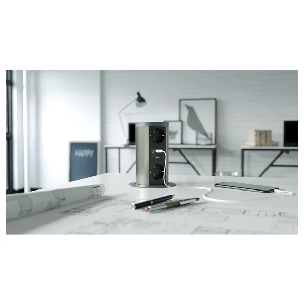 Metalline Tower-line Bas-Aç Masaüstü Priz Kutusu Usb - Antrasit - Görsel 6
