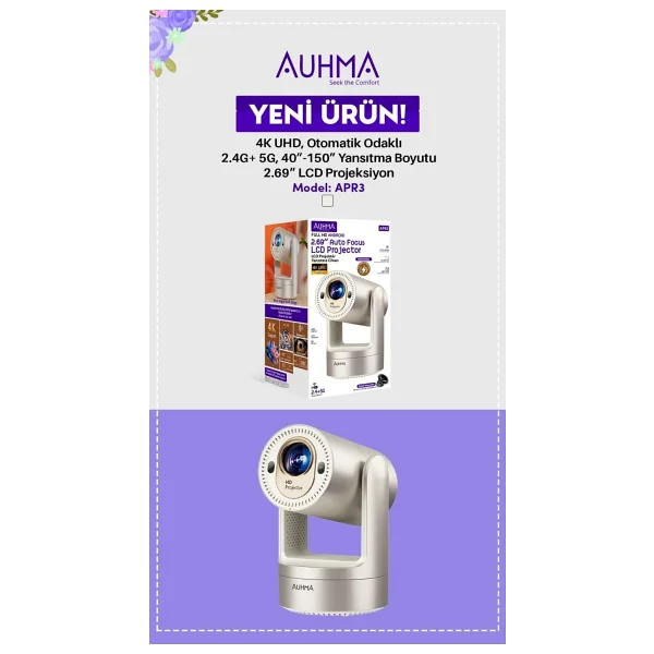 Auhma APR3 200 Lümen Full HD Wi-Fi Android Taşınabilir LED Projeksiyon Cihazı - Görsel 2