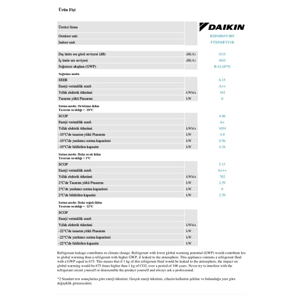 Daikin Sensira FTXF60F A++ 22000 BTU Inverter Duvar Tipi Klima - Görsel 10