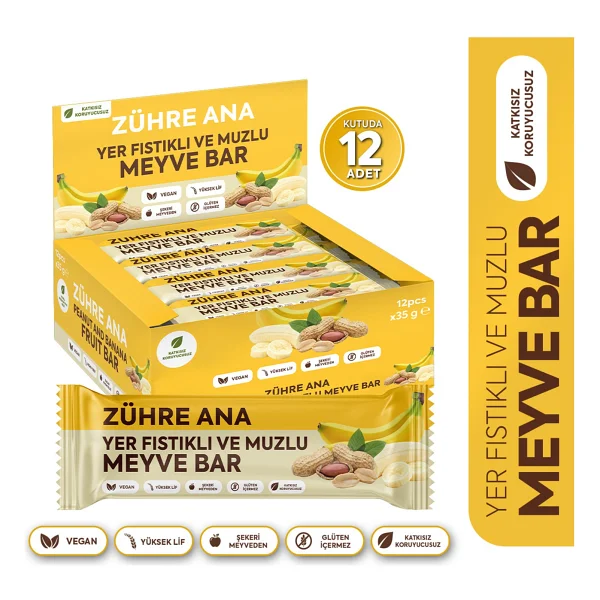 Yer Fıstıklı ve Muzlu Meyve Bar, Şeker İlavesiz 35 gr x 12 Adet - Görsel 6