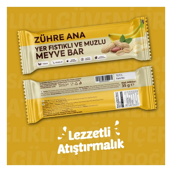 Yer Fıstıklı ve Muzlu Meyve Bar, Şeker İlavesiz 35 gr x 12 Adet - Görsel 5