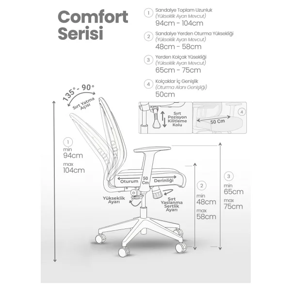 Zeon Büro Comfort Personal Mood Gray Çalışma Koltuğu - Görsel 6