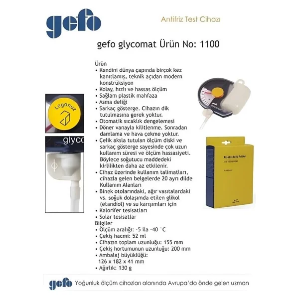 Gefo 1100 Antifiriz Ölçer Test Bomesi Pompa Made İn Germany 52 ml - Görsel 6