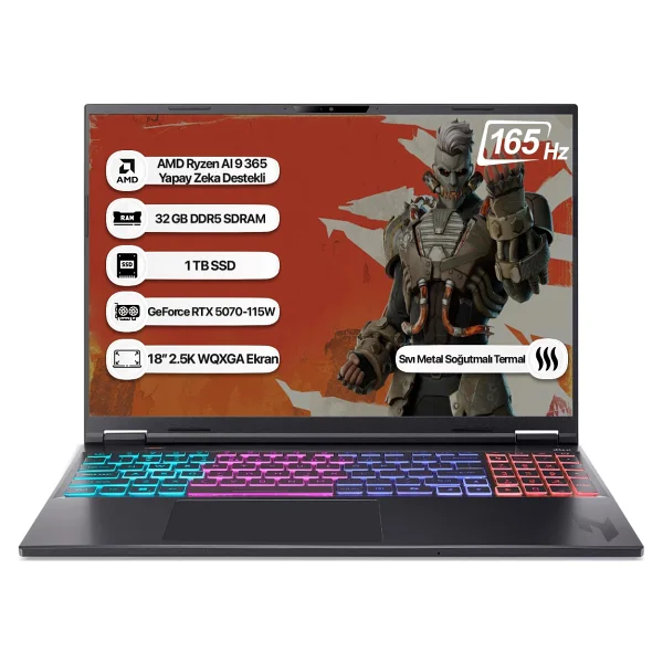Acer Nitro 18 AI AN18-61-R9Y9 NH.QYJEY.002 Ryzen AI 9 365 32 GB 1 TB SSD RTX5070 18" WQXGA Gaming Laptop - Görsel 6