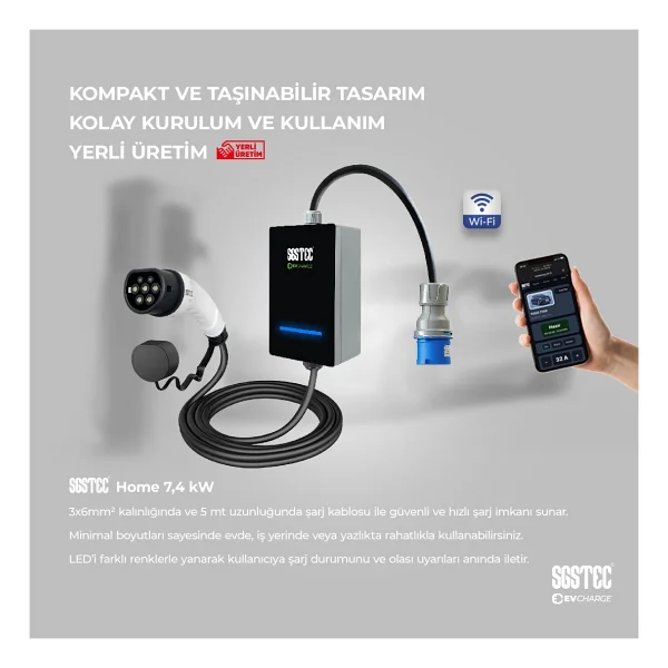 Sgstec Home 7,4kw 5metre Kablolu Elektrikli Araç şarj cihazı - Görsel 2