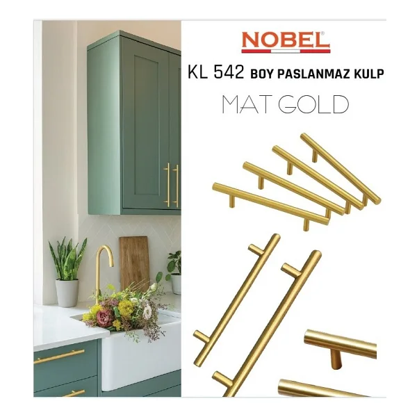 Paslanmaz Boy Kulp Nobel Mat Gold 160 mm Modern Dolap & Çekmece Kulpu 5'li Paket - Görsel 4