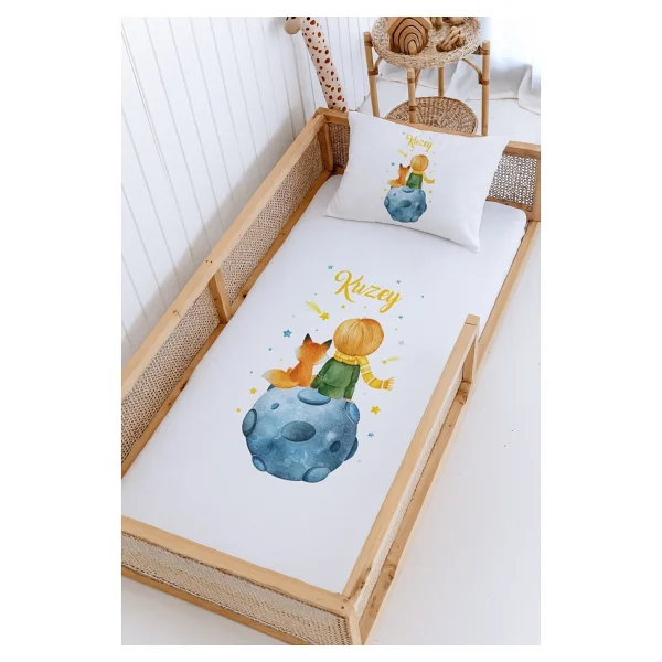 Lilabio %100 Pamuk İsme Özel Montessori Yatak Pike Seti 100x200 Küçük Prens - Görsel 4