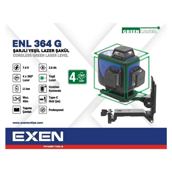 Exen ENL 364 G Şarjlı Yeşil Lazer Şakül - Görsel 2