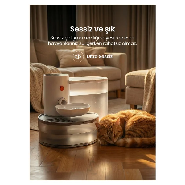Hubspet Otomatik Kedi Su Pınarı 3 lt Sensörlü Şarjlı Kablosuz Su Çeşmesi 180 Gün Pil Ömrü Zamanlı Seviye Göstergeli H310 - Beyaz - Görsel 2