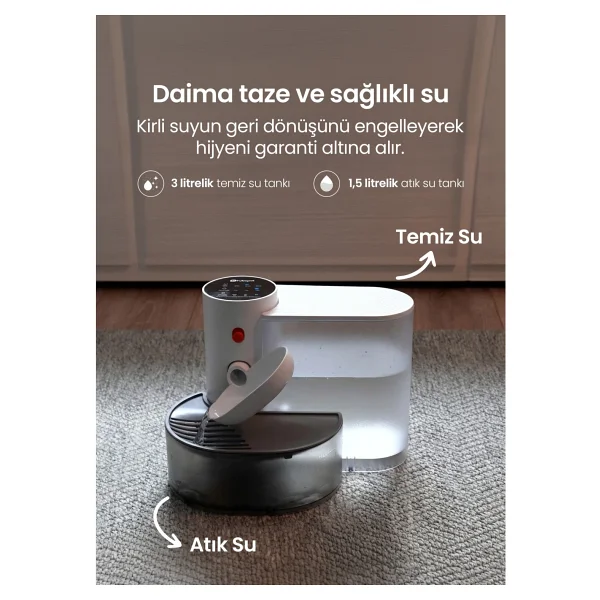 Hubspet Otomatik Kedi Su Pınarı 3 lt Sensörlü Şarjlı Kablosuz Su Çeşmesi 180 Gün Pil Ömrü Zamanlı Seviye Göstergeli H310 - Beyaz - Görsel 4
