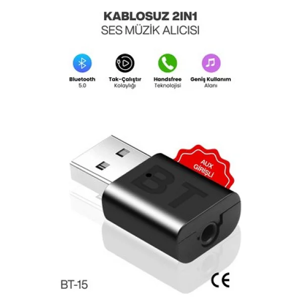 Concord Bt-16 2ın1 Bluetooth Receiver Usb-Aux Kablo Ses Kontrol Ekran - Görsel 8