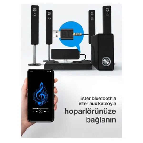 Concord Bt-16 2ın1 Bluetooth Receiver Usb-Aux Kablo Ses Kontrol Ekran - Görsel 6
