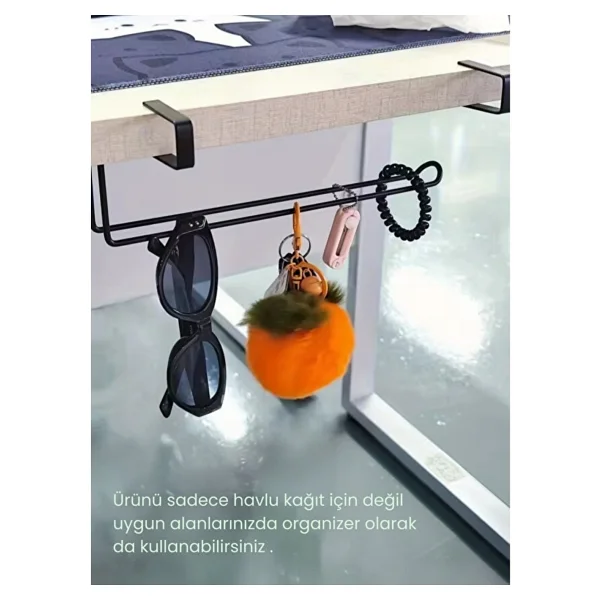 TncPatiShop Metal Kağıt Havlu Askısı Dolap Içine Asılabilir Solo Kağıt Havluluk Raf Altı Mutfak Organizeri Siyah - Görsel 2