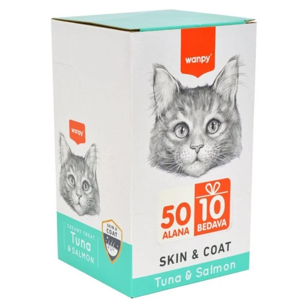 Wanpy Skin-Coat Ton Balıklı ve Somonlu 60x14 gr Krema Kedi Ödül Maması - Görsel 2