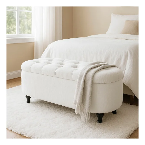 Simple Uzun ve Derin Sandıklı Puf Bench Çok Amaçlı Dekoratif Puf - Krem - Görsel 2