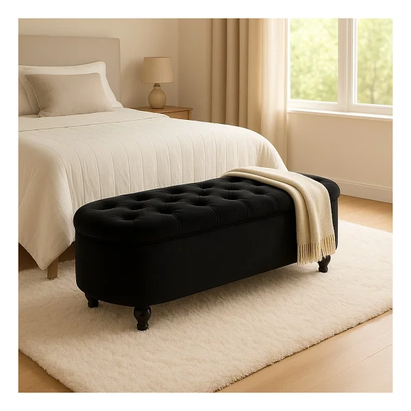 Simple Uzun ve Derin Sandıklı Puf Bench Çok Amaçlı Dekoratif Puf - Krem - Görsel 5