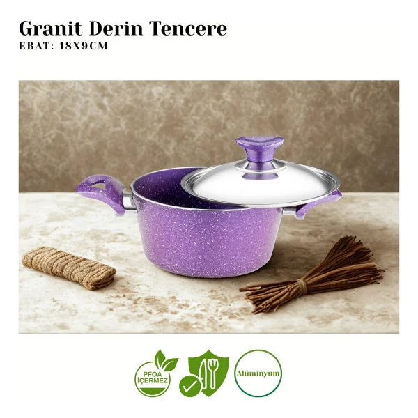 Arzu Çelik Kapaklı Violet 18 cm Derin Granit Tencere - Görsel 6