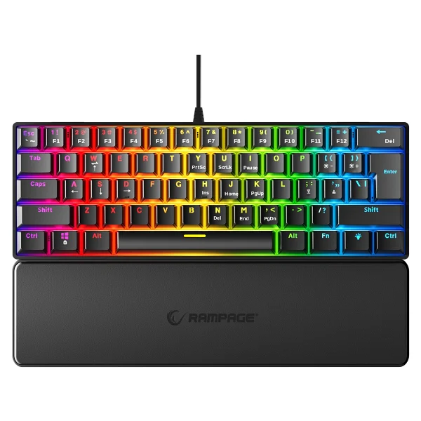 Rampage Plower K60 Siyah RGB TKL Blue Switch Kablolu Mekanik Oyuncu Klavyesi - Görsel 6