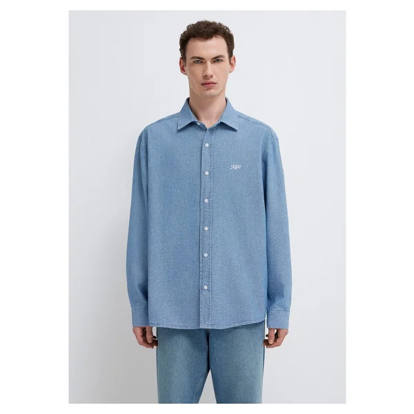 MVJNS Nakışlı Mavi Gömlek Loose Fit/Bol Rahat Kesim 0211885-18790 - Görsel 3