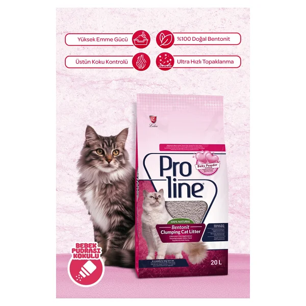 Proline Bebek Pudrası Kokulu 20 lt Bentonit Kedi Kumu - Görsel 3