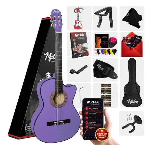 Midex CG-395BK 4/4 Kesik Kasa Siyah Klasik Gitar Seti - Görsel 8