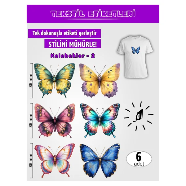 Agg Reklam Ütü ile Yapışan Kıyafet Etiketi Kelebekler -2 6lı Set - Görsel 5