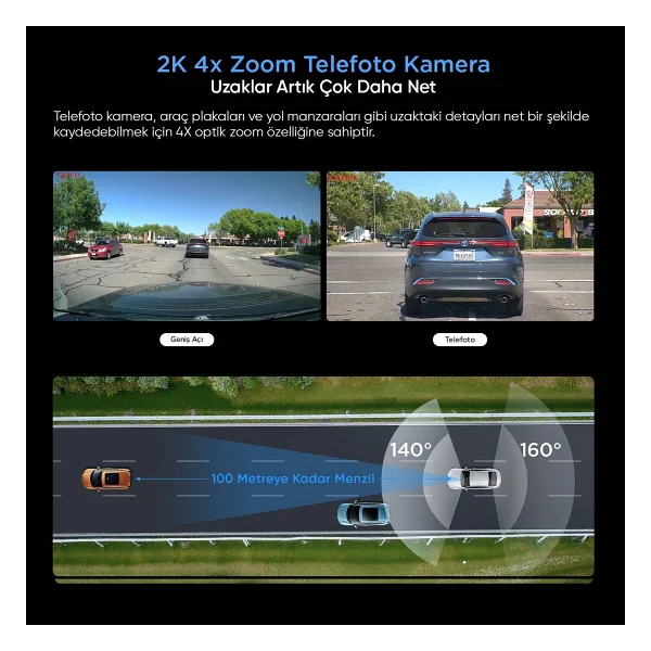 Viofo A229 Pro Tele 2 Kanallı Ön+Telefoto 4K+2K HDR Sony STARVIS 2 Sensör GPS'li Araç Kamerası - Görsel 4