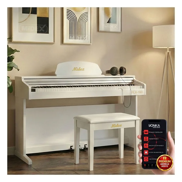 Midex PLX-190WH 88 Tuşlu Çekiç Aksiyonlu Bluetooth Beyaz Dijital Piyano - Görsel 8