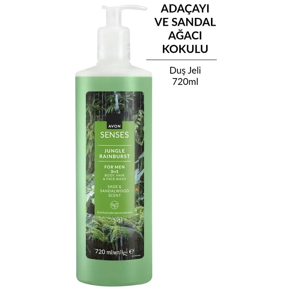 Avon Avon Senses Jungle Rainburst Adaçayı ve Sandal Ağacı Kokulu Erkek Saç ve Vücut Şampuanı 720 Ml. - Görsel 3