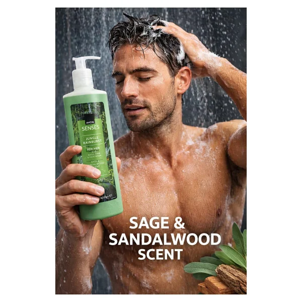 Avon Avon Senses Jungle Rainburst Adaçayı ve Sandal Ağacı Kokulu Erkek Saç ve Vücut Şampuanı 720 Ml. - Görsel 4