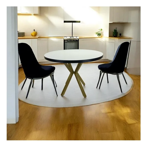 Mobilyacın Beyaz Yuvarlak Yemek Masası Gold Renk Ayak - 120 ÇAP - Görsel 2