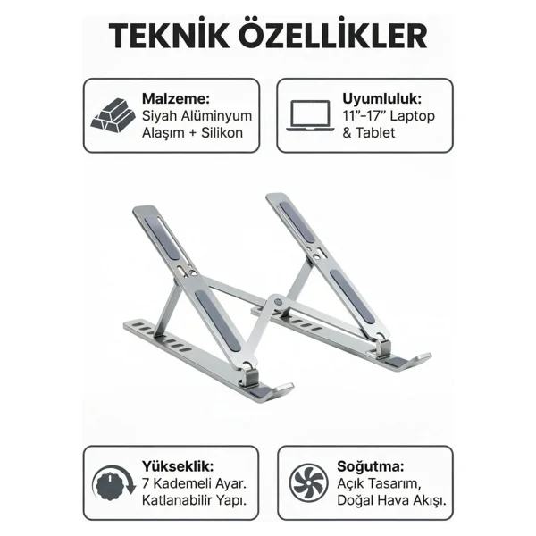 4Berry 4BH31G 17" Gri Laptop Standı - Görsel 2