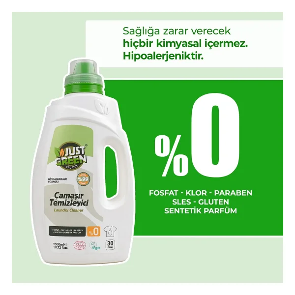 Just Green Organic Çamaşır Temizleyici 30 Yıkama 1.5 lt - Görsel 2