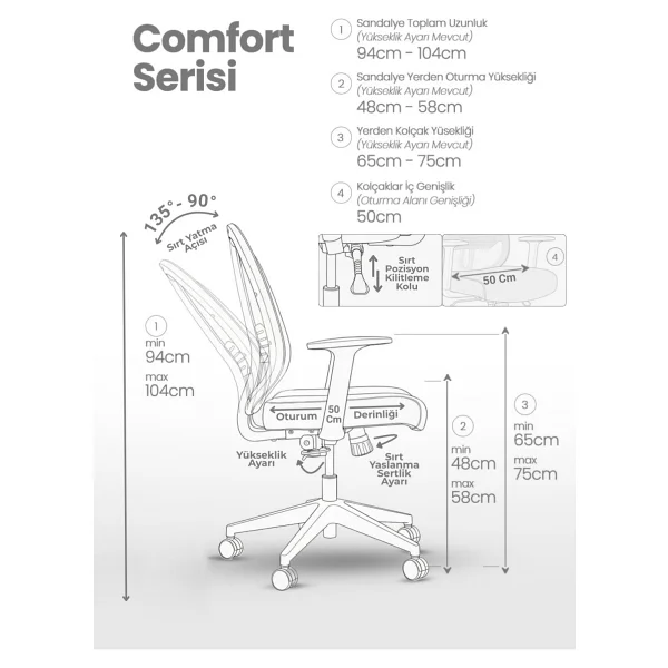 Zeon Büro Comfort Latte Ofis Çalışma Koltuğu - Görsel 5