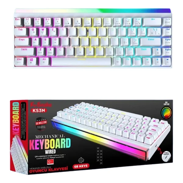 K-Snake KS3N Mekanik Klavye - Rgb Red Switch Gaming Klavye - Beyaz - Görsel 2