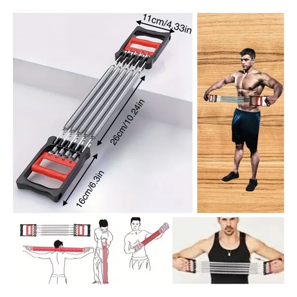 Buffer Göğüs Genişletme Ve Kuvvet Egzersiz Aleti - 5 Yaylı 5 Kademeli Ayarlanabilir Fitness Ve Kuvvet Antrenmanı Ekipmanı - Görsel 5