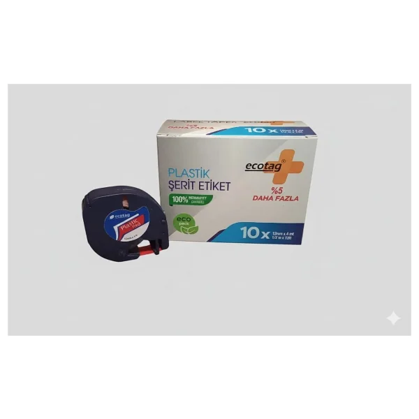 Ecotag Dymo Letratag Muadili Plastik Şerit Etiket Avantaj Paket - Kırmızı - Görsel 5