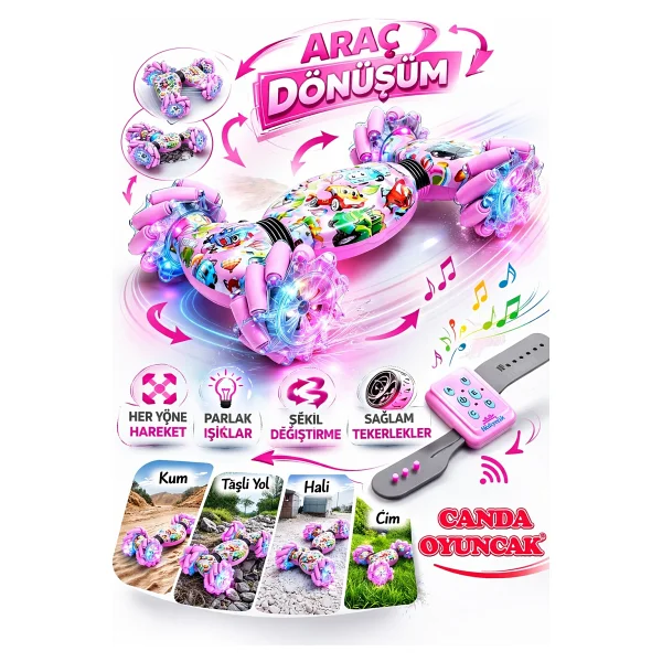 Canda Oyuncak Çift Taraflı Akrobatik Yarış Arabası 360 Derece El Sensörlü Oyuncak Şarjlı Uzaktan Kumandalı Araba Mavi RQ2092 - Görsel 9
