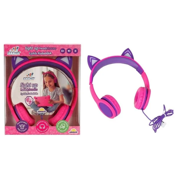 Sunman S00091067 -Sun-Gle-Ech-Kulaklık Kablolu Kedi ŞKL.Işıklı Pembe-Mor - Görsel 2