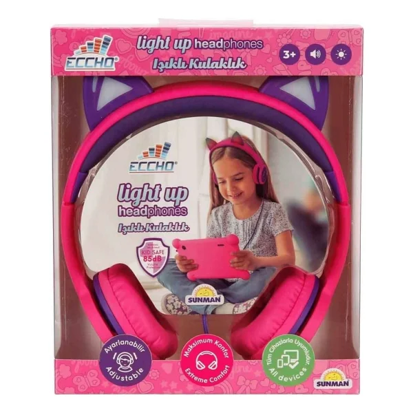 Sunman S00091067 -Sun-Gle-Ech-Kulaklık Kablolu Kedi ŞKL.Işıklı Pembe-Mor - Görsel 4