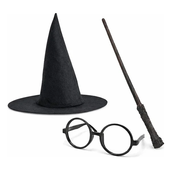 Harry Potter Tarzı Çocuk Seti (Siyah Keçe Şapka, Asa, Gözlük) - Görsel 4