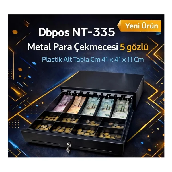 Dbpos Nt-335 Metal Para Çekmecesi 5 Gözlü Plastik Alt Tabla Cm 41 X 41 X 11 Cm - Görsel 7
