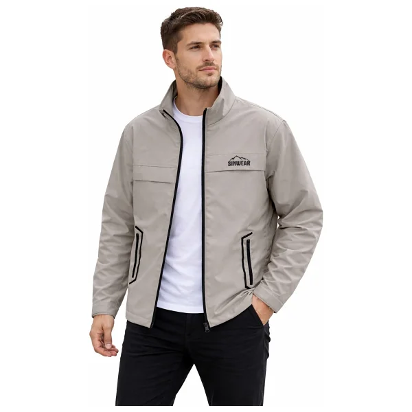 SINWEAR Erkek Baharlık Su ve Rüzgar Geçirmez Mont Dik Yaka Mevsimlik Fermuarlı Spor Outdoor Ceket - Vizon - Görsel 9