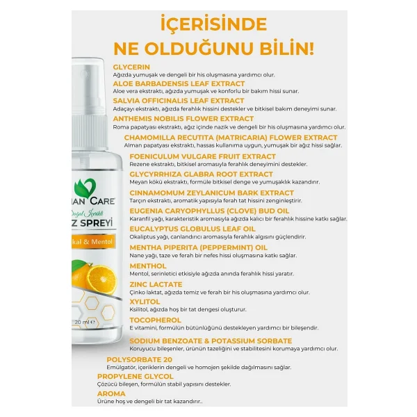 Human Care Ağız Spreyi - Portakal & Mentol - Doğal Içerikli Ağız Kokusu Önleyici - Görsel 5