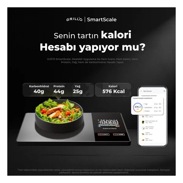 Grill'o Smartscale Bluetooth & Türkçe Uygulamalı Akıllı Mutfak Tartısı - Görsel 2