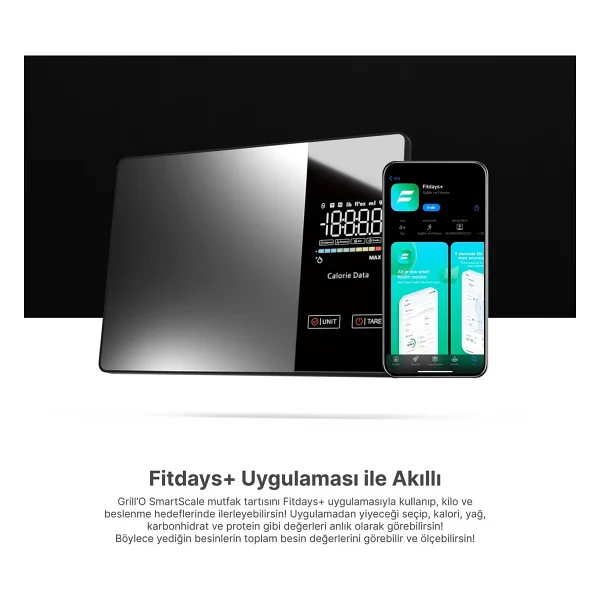 Grill'o Smartscale Bluetooth & Türkçe Uygulamalı Akıllı Mutfak Tartısı - Görsel 3