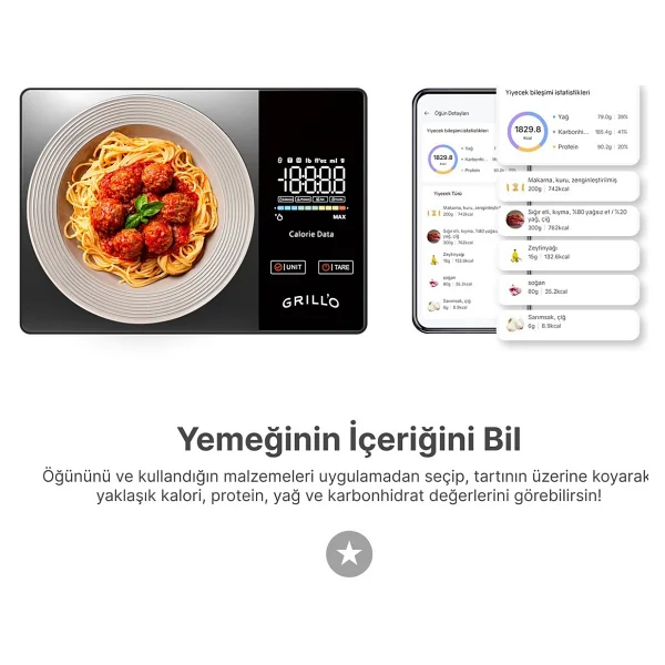 Grill'o Smartscale Bluetooth & Türkçe Uygulamalı Akıllı Mutfak Tartısı - Görsel 5