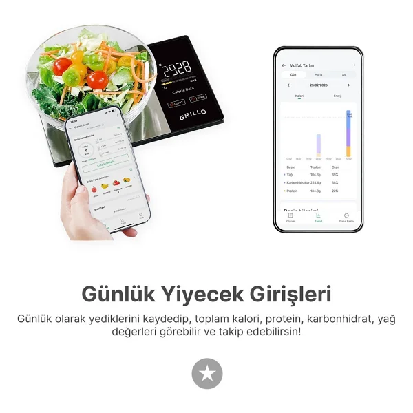 Grill'o Smartscale Bluetooth & Türkçe Uygulamalı Akıllı Mutfak Tartısı - Görsel 7